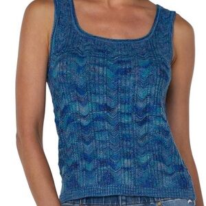 Liverpool of Los Angeles Sleeveless Pointelle Chevron Blue Sweater Tank Size S‎